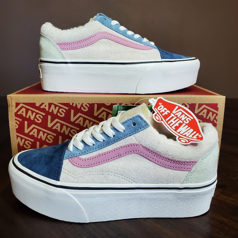 Vans Old Skool Stacked PLATFORM Pig Suede/Sherpa Multi Color